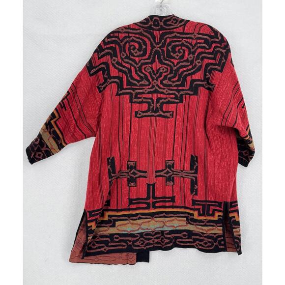 Peruvian Connection Red Aztec Hokkaido 100% Pima Cotton Fresco Kimono Cardigan - Picture 2 of 4